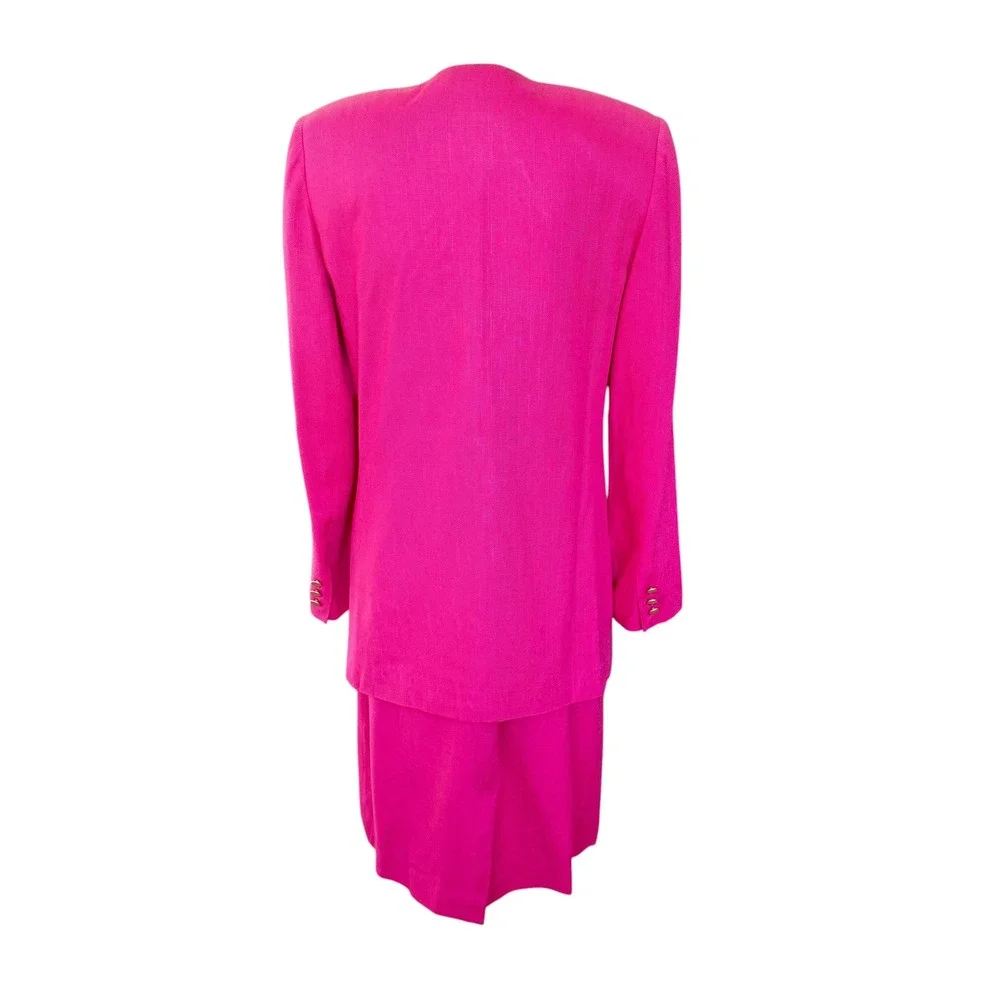 Vintage Worthington‎ Hot Pink Skirt Suit Set 10 12 Double Breasted Linen Blend
